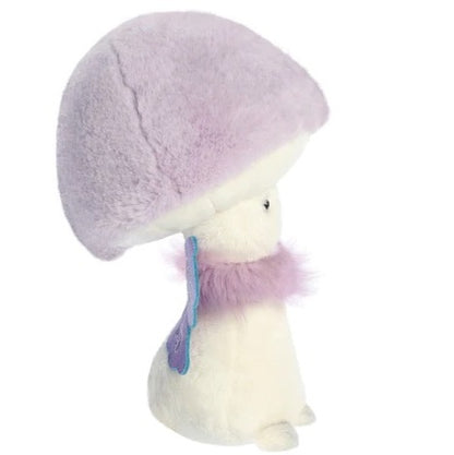 Fairy Fungi Friend plushie from the Sparkle Tales collection, an adorably cute purple mushroom creature with iridescent purple wings. A wonderful gift for a friend or a fantastic edition to your own plushie collection.