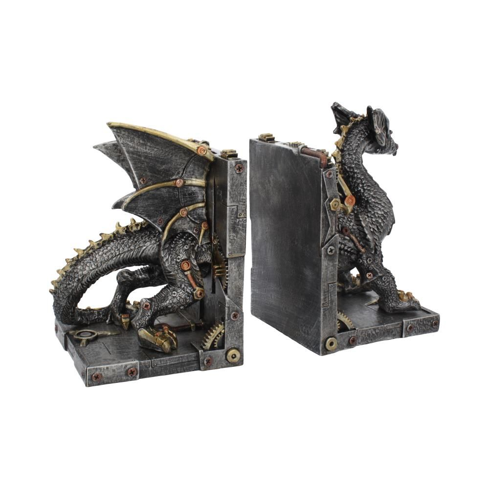 Dracus Machina Bookends from Nemesis Now. This hand painted steampunk clockwork dragon can look after your favourite books in style, this mechanical style dragon stands on all fours and is split in two to hold your books.