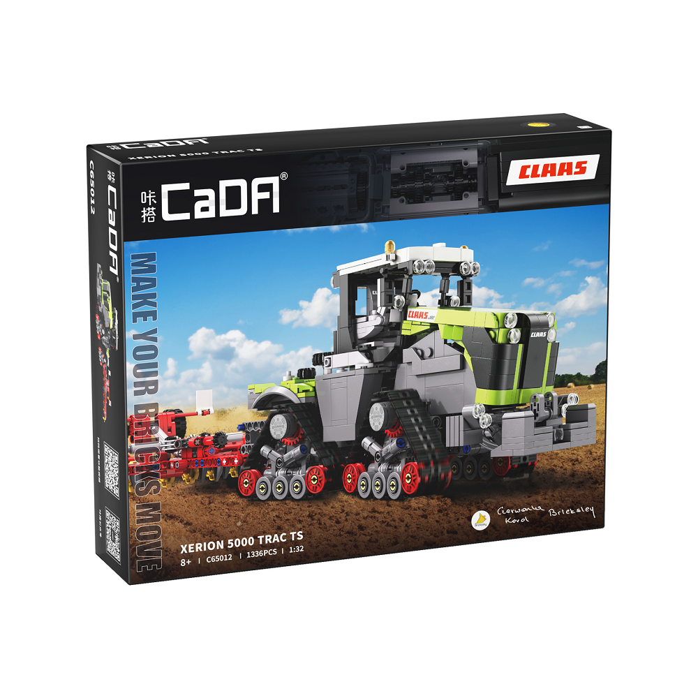 This Cada bricks Ciaas Xerion 5000 Trac TS has 1336 pieces , an officially authorised product from the famous agricultural machinery manufacturer CLAAS representing the crawler tractor in a 1:32 scale with moving components