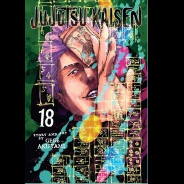 Jujutsu Kaisen volume 18 Manga graphic novel. A man is laying down holding a folded note over his eye