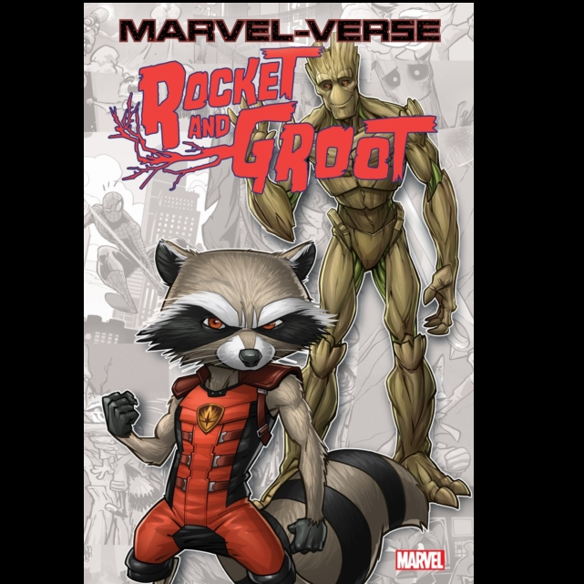 Marvel-Verse: Rocket & Groot graphic novel by Skottie Young, Jeff Loveness and Jeff Parker featuring some of the duos craziest adventures. Can Rocket and Groot rescue a princess, entertain a group of alien scouts, hold their own in the Fantasy Football league and what about Tippy - Toe the squirrel? find out in this graphic novel