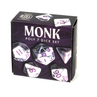 Monk 7 polyhedral dice set. Whit...