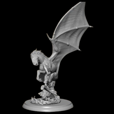 Nightmare from Reaper Miniatures. An unboxed / not in retail packaging monster representing a Pegasus sculpted by Chris Lewis and provided in bright orange semi translucent plastic from the Bones6 kickstarter for your roleplaying games (RPG), painting, collecting and gaming needs