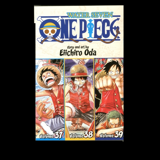 Water Seven One Piece Omnibus Edition 13 by Eiichiro Oda which contains volumes 37,38&39. The CP9, a group of anti-pirate assassins on a quest for the superweapon called Pluton, has Luffy’s Straw Hat crew in its sights.