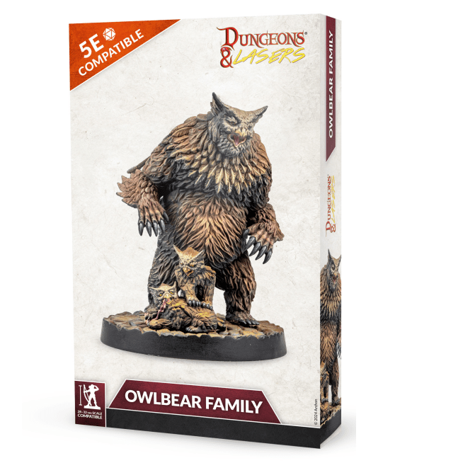 Owlbear Family from the Dungeons and Lasers range. This fantastic miniature of a large adult owlbear and two cubs