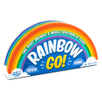 Rainbow Go. a half circle shaped box with a rainbow and white cloud