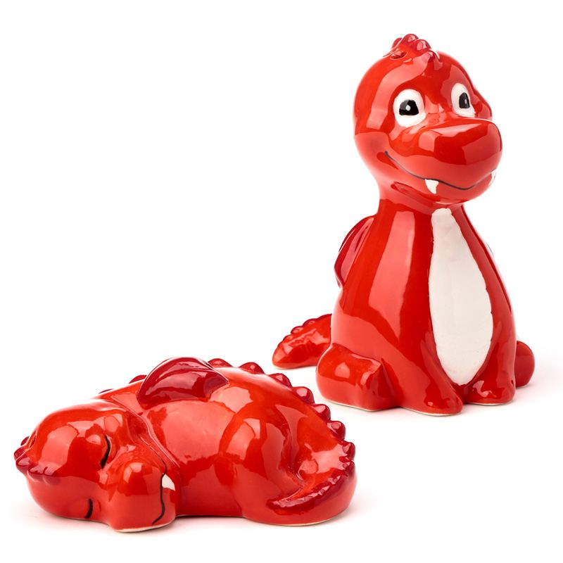 Red Dragon Salt & Pepper shaker set to add an adorable edition to your tableware. With one dragon wide awake and smiling and the other curled up and snoozing in a cute pose this condiment set would make a great gift for your own home or a friends