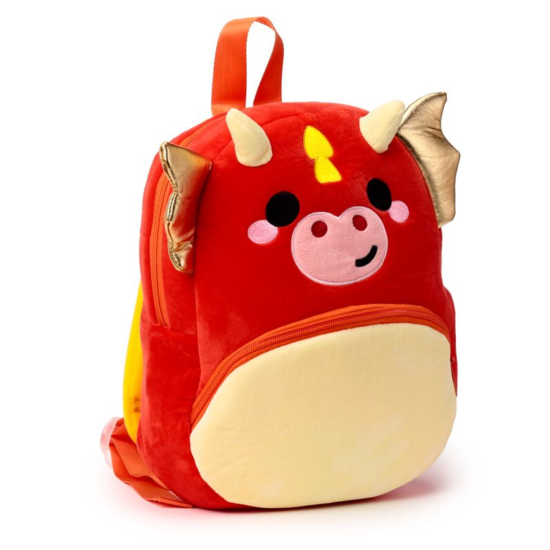 Roscoe the Dragon backpack and adorable red dragon with cream belly and gold ear detail in a plush feel with adjustable back straps and two zip compartments making a lovely and cute edition to your childs (or your) outfit