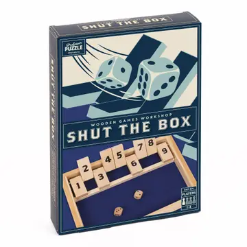 Shut the Box. a dark blue box wi...