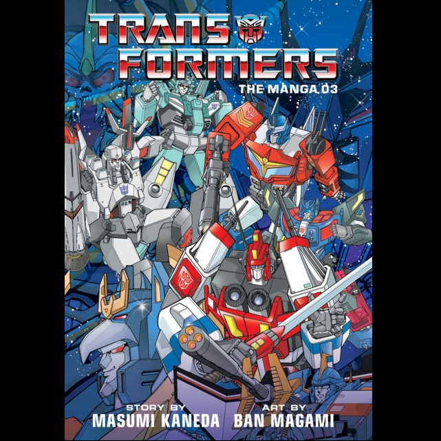 Transformers The Manga 03 a hardback book of classic stories from the Generation 1 era of Transformers. The Autobots seek peace and coexistence, while the Decepticons seek power and control which leads to a brutal civil war and this is the final volume of Transformers The Manga collecting three classic stories and beautiful art gallery