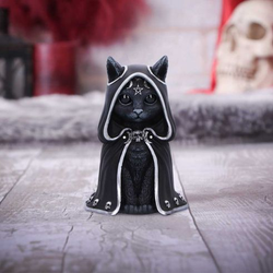 Zefur a cult cuties occult cat figurine by Nemesis Now. A cute black cat with silver details sitting, wearing a cape with its ears poking out of the top and tail visible at the back, a super cute edition for your ornament collection