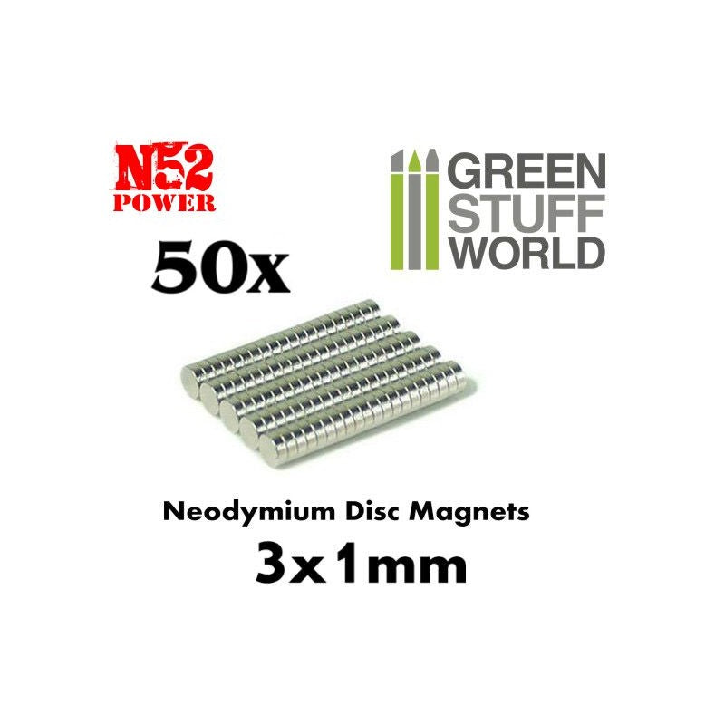 Neodymium Magnets 3x1mm - 50 units (N52) -9259- Green Stuff World