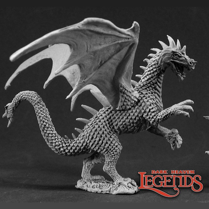 Reaper Miniatures 03350 Young Forest Dragon sculpted by Sandra Garrity for the dark heaven legends metal miniatures range, a metal dragon miniature