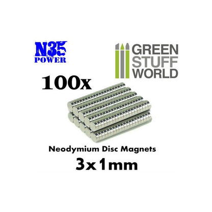 Neodymium Magnets 3x1mm -100 units -9061- Green Stuff World