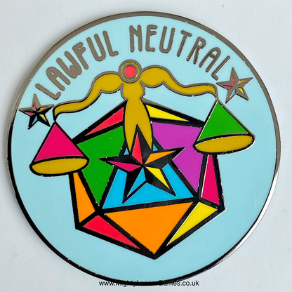 Rainbow Lawful Neutral D20 RPG Pin Badge