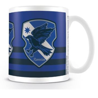 A white mug with the Ravenclaw b...