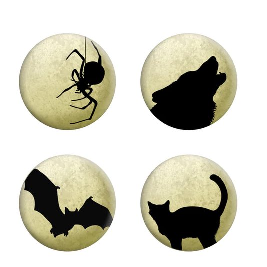 A pack of four badges each with ...