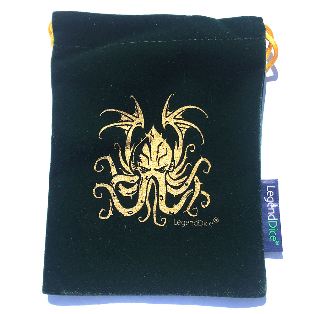 Green Cthulhu Rectangular Dice Bag With Yellow Drawstring