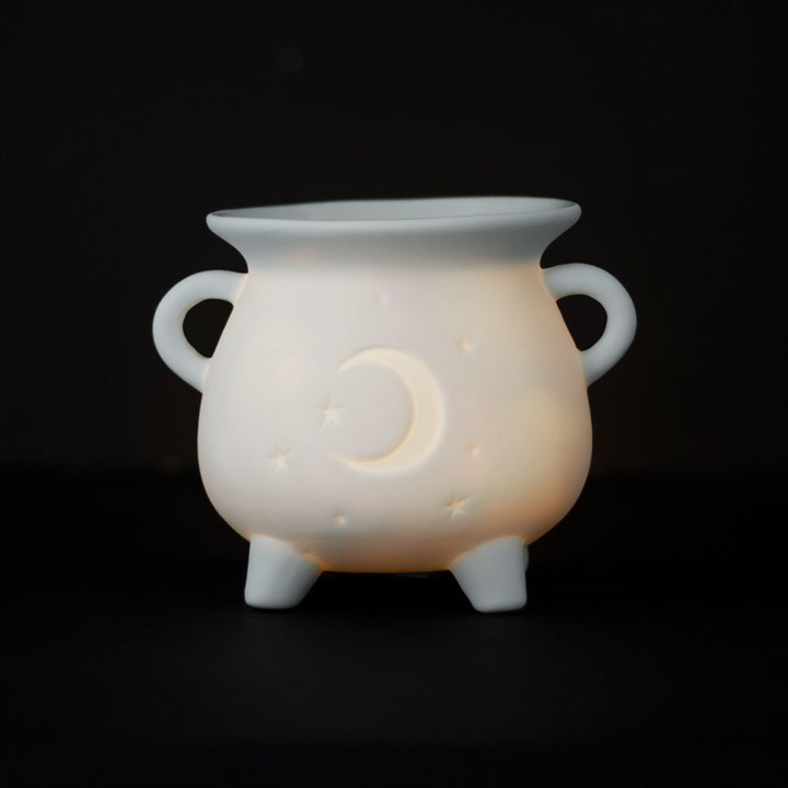 Mystical Moon Cauldron Oil Burner - White