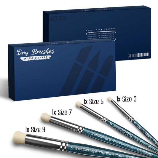 Premium Dry Brush Set by Green Stuff World from their Blue Series supplied in a box.