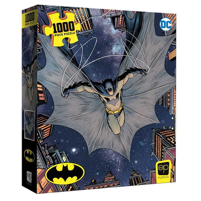 Batman I Am The Night 1000 Piece Jigsaw Puzzle. An iconic image of Batman descending from the heights of Gotham City. 