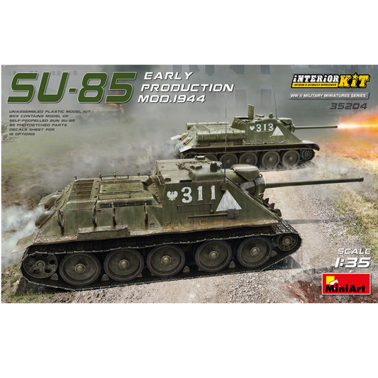 SU-85 Early Production 1944 Interior Kit - Miniart scale model kit of a tank - box art