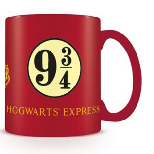 red mug with the words Hogwarts ...