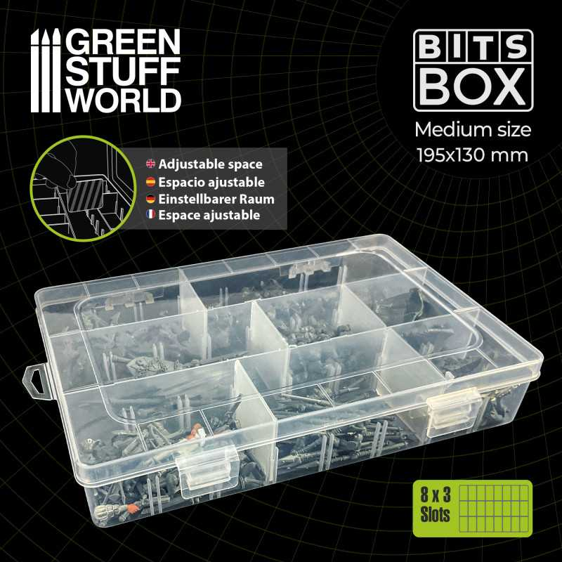 Medium Plastic Bits Box by Green Stuff World a 195x130mm plastic multi purpose box with compartments