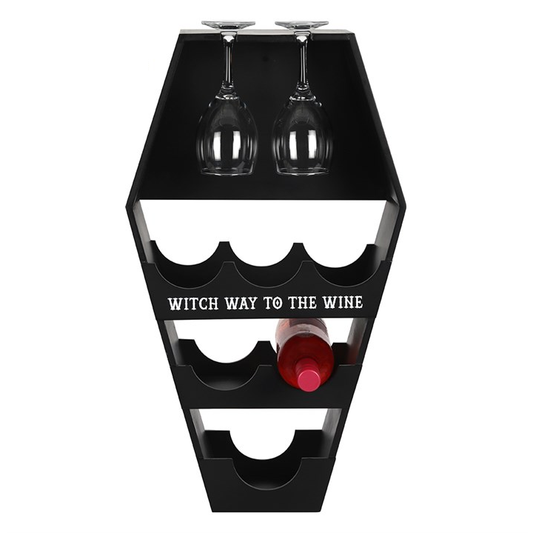 coffin shaped wine shelf is blac...