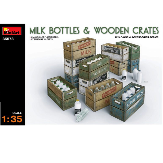 MILK BOTTLES & WOODEN CRATES...