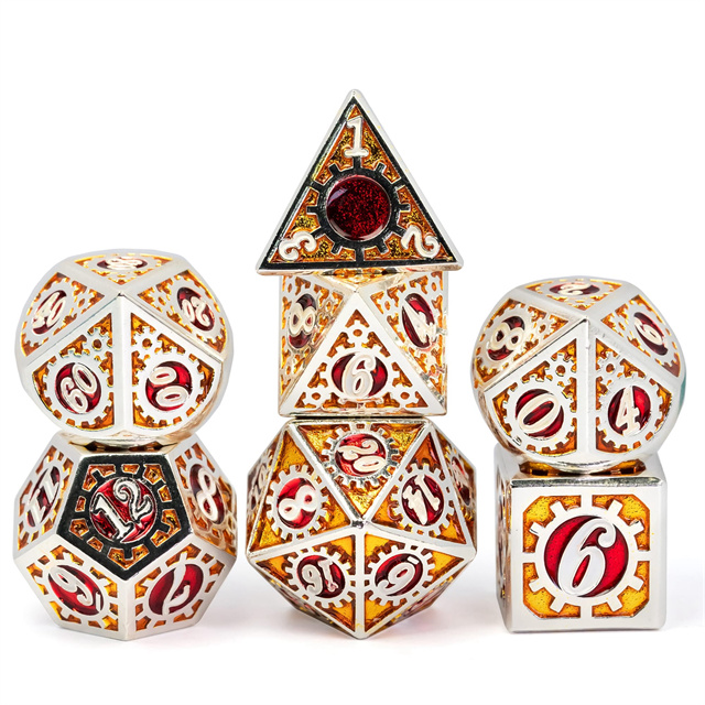 Gearwheel Orange and Red Metal Dice