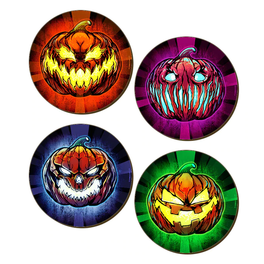 Set of four round coasters featu...