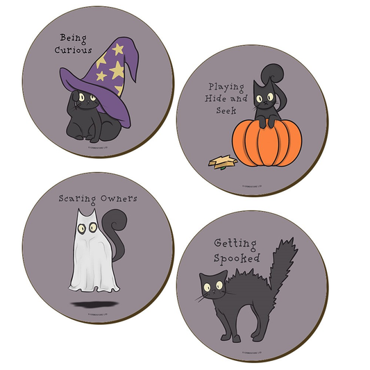 Set of four circular Spooky Cat ...