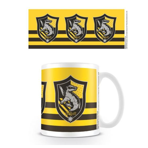 A white mug with the Hufflepuff ...