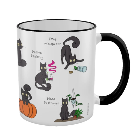 white mug featuring a black cat ...