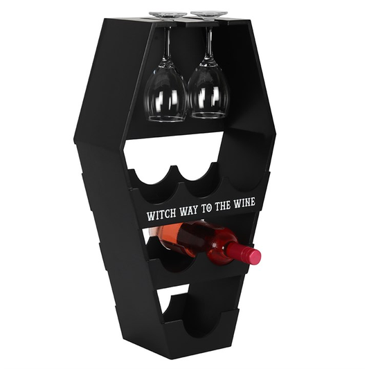 coffin shaped wine shelf is blac...