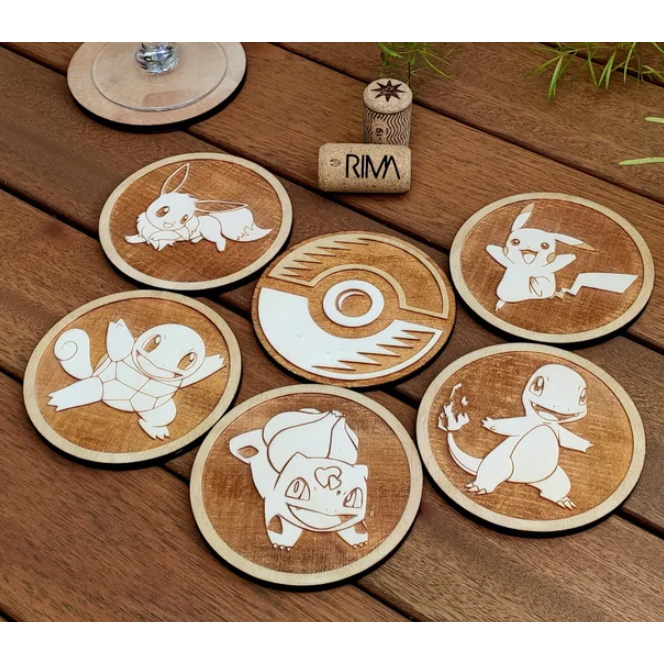 Pokemon Wooden Round Coasters