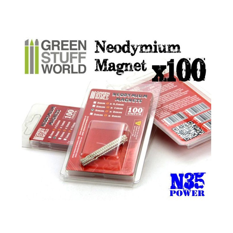 Neodymium Magnets 3x0'5mm -100 units -9060- Green Stuff World