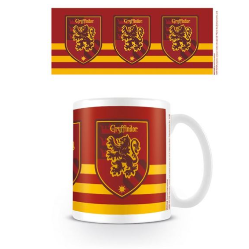 white mug with the Gryffindor re...