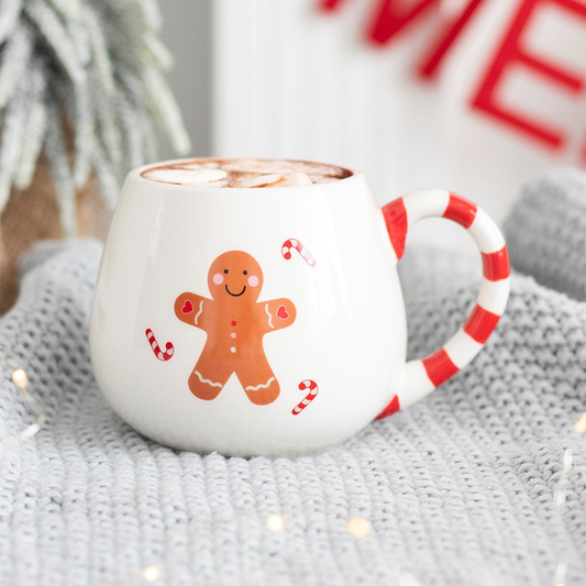 rounded white mug featuring a re...