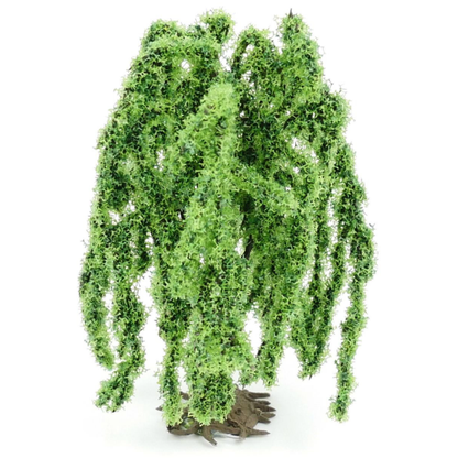 Gaugemaster Weeping Willow Trees for your scale model railway, dioramas and gaming tables, with distinctive falling green foliage and brown trunk.