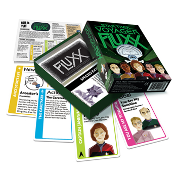 Star Trek Voyager Fluxx box content spread out 