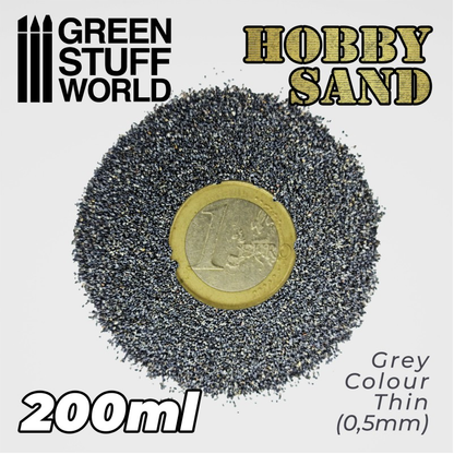 Thin Hobby Sand- Dark Grey - 200ml - Green Stuff World with a 1 euro for scale