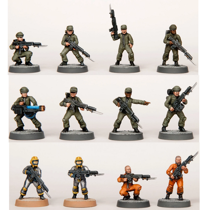 Cannon Fodder for Death Fields by Wargames Atlantic. Painted miniatures in sci fi uniform 