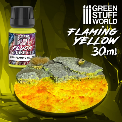 Splash Gel Flaming Yellow by Green Stuff World shown on a miniature base