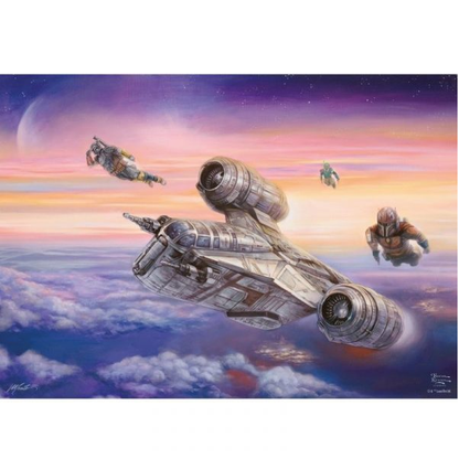 A must have for any Star Wars fan this 1000 piece jigsaw puzzle captures the image of the Mandalorian's spaceship against a sunset in true Thomas Kinkade style. 