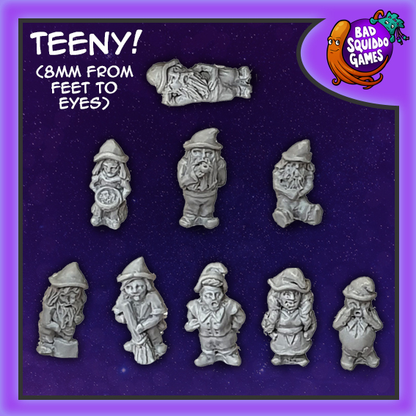 Gnomes by Bad Squiddo Games contains 9 tiny resin gnomes