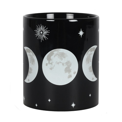 Black mug featuring the wiccan triple moon design.