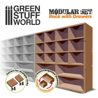 Vertical paint rack with drawers by Green Stuff World