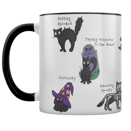 white mug featuring a black cat ...